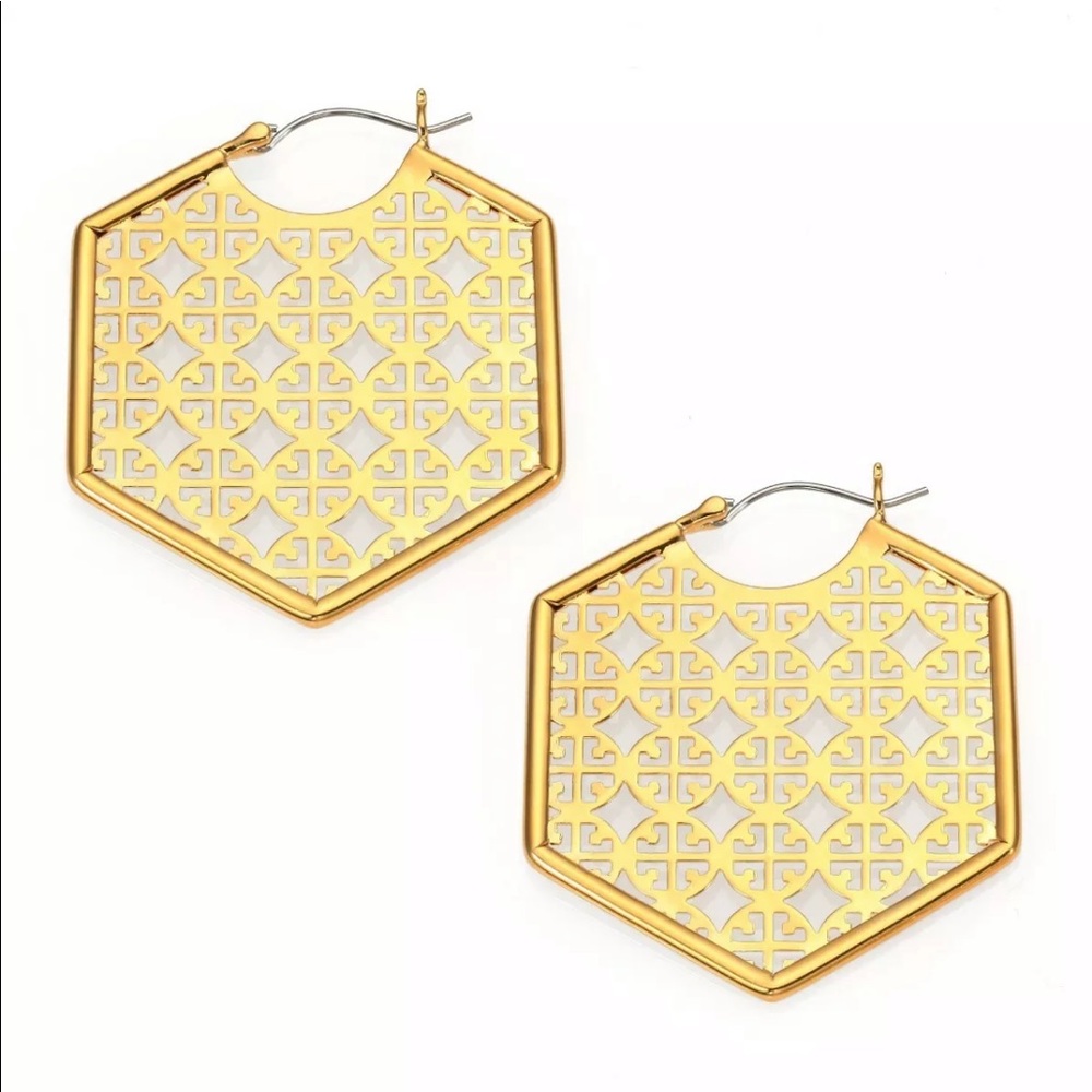 Tory Burch GOLD Perforated Logo Hexagon
